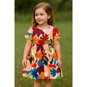 Mini Taylor Girls 4-5Y Leaf Print Dress — Bright Colors, Great Condition